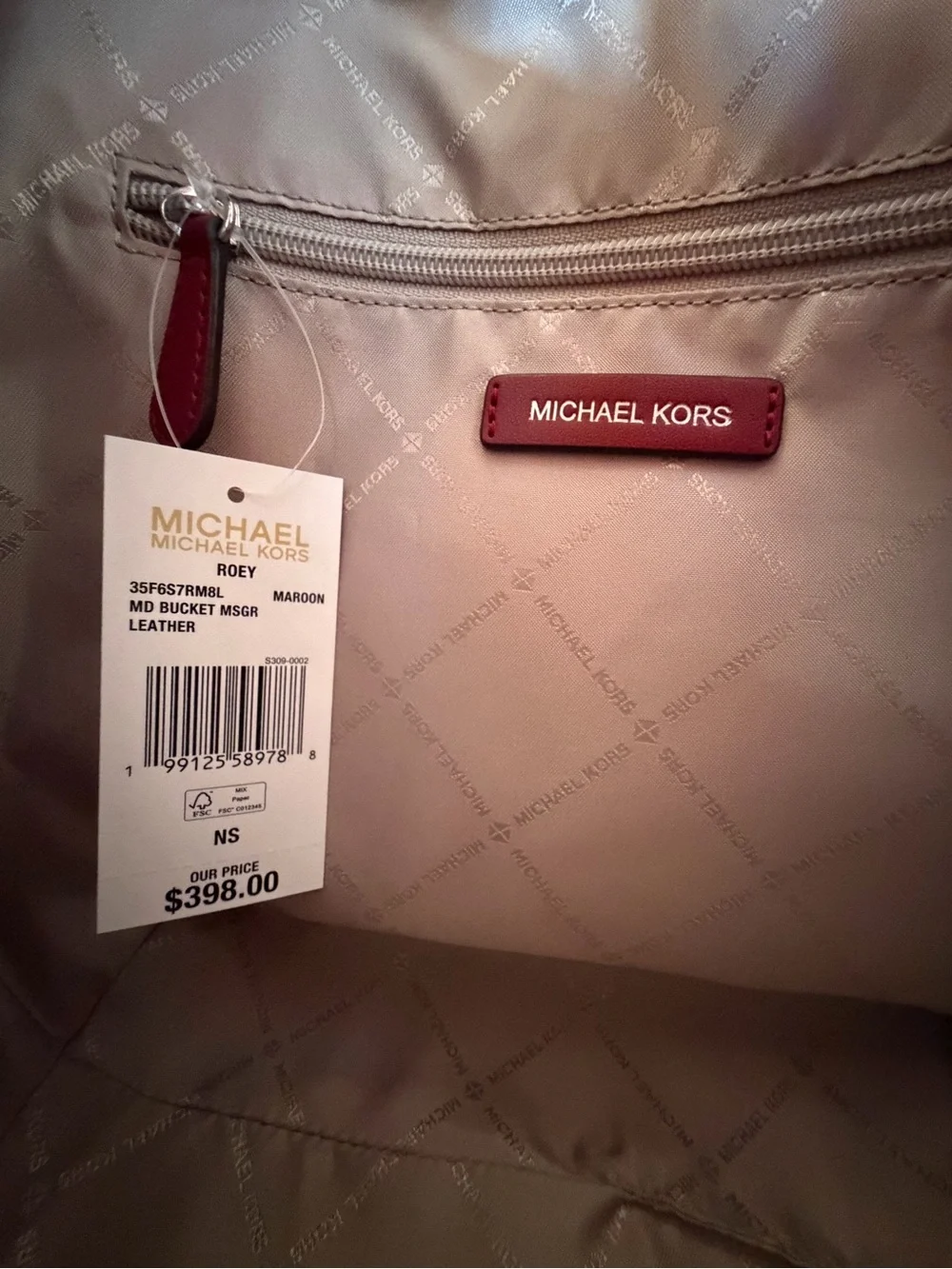 Michael kors Roey MD Bucket Slouchy Hobo Shoulder Bag Maroon